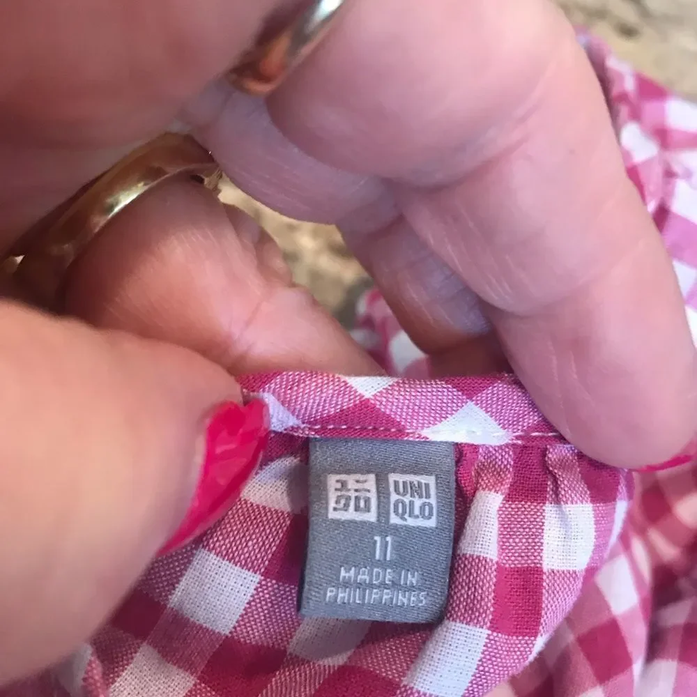 Uniqlo Girls Size 11 Pink White Checkered Dress